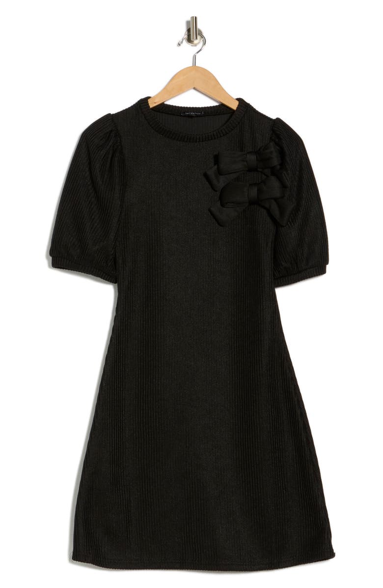 AREA STARS Double Bow Puff Sleeve Sweater Dress, Alternate, color, Black