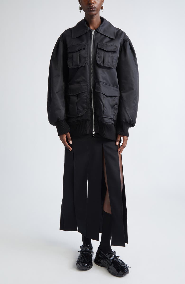 Simone Rocha Multi Pocket Puff Sleeve Bomber Jacket, Alternate, color, Black