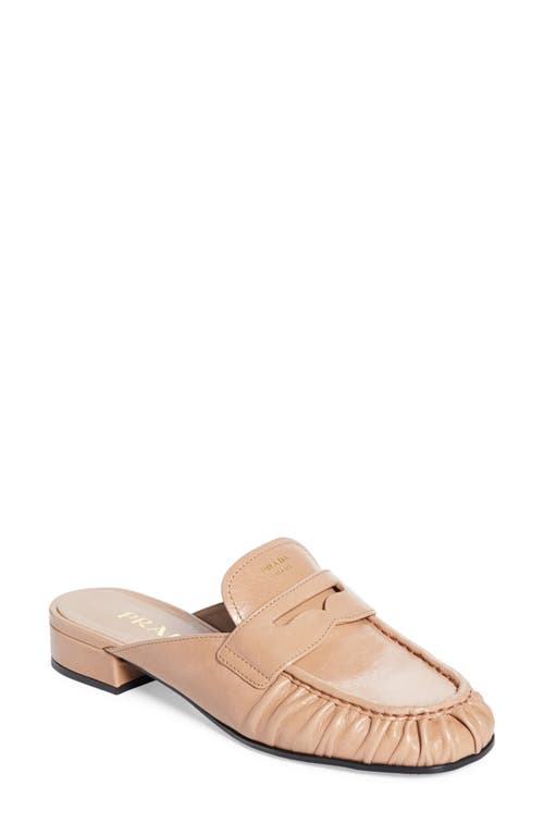 Prada Ruched Apron Toe Penny Loafer Mule In Pink