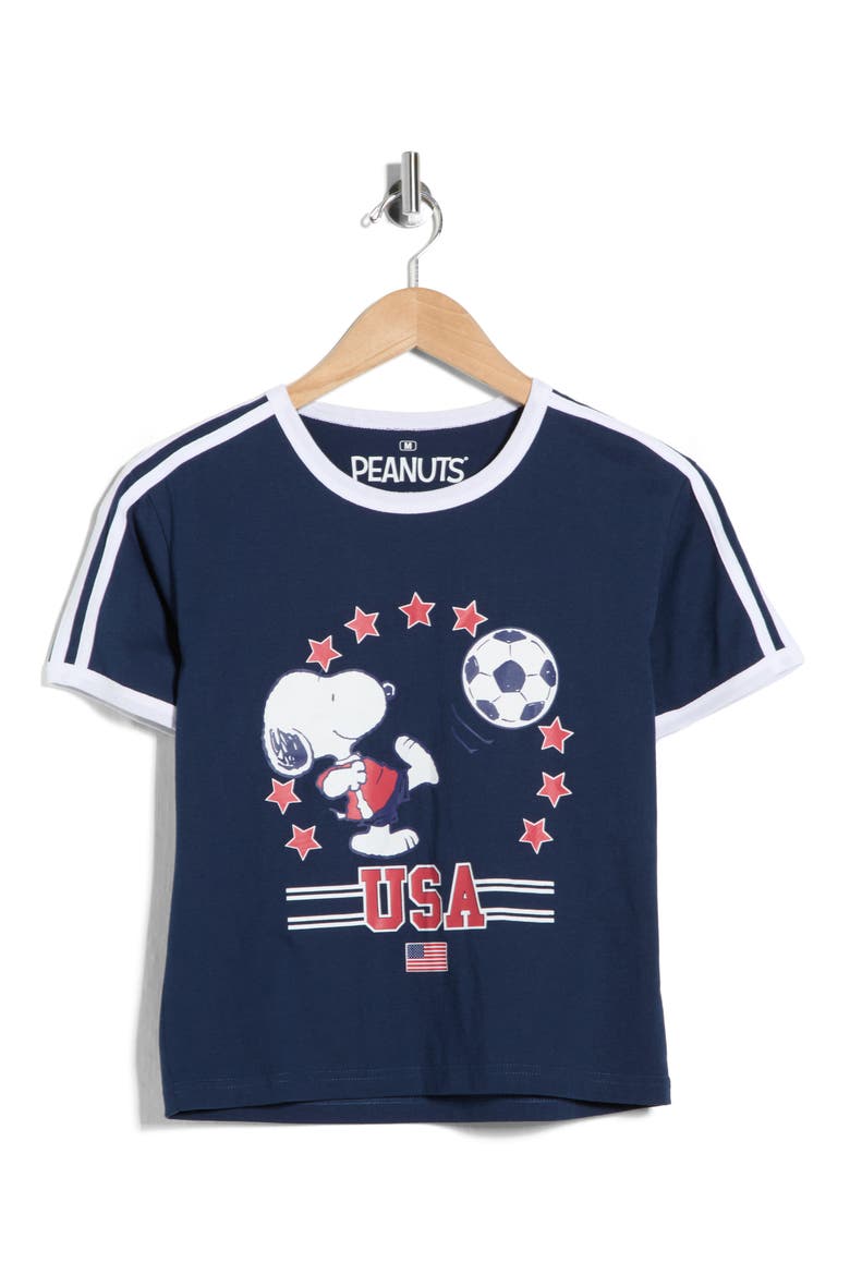 Peanuts USA Soccer Graphic Ringer T-Shirt, Alternate, color, NAVY