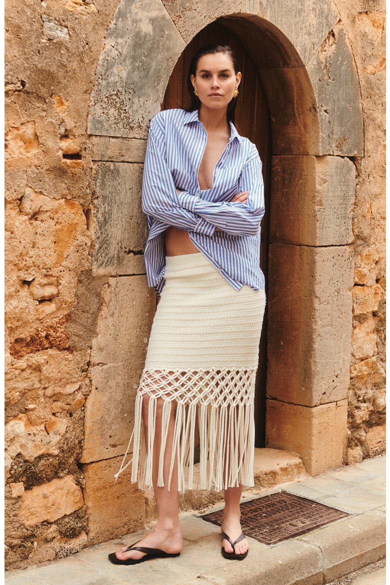 Sevilla Fringe Accent Knit Skirt, Alternate, color, WHITE