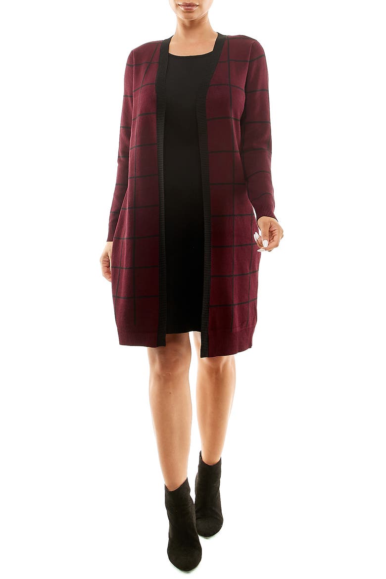 Twofer Windowpane Sweater Sheath Dress, Main, color, DEEP WINE/BLACK