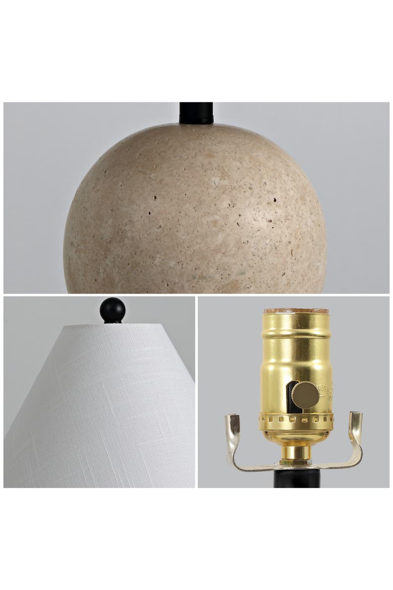 Liza 16" Modern Minimalist Travertine Globe LED Table Lamp, Alternate, color, Beige/Black