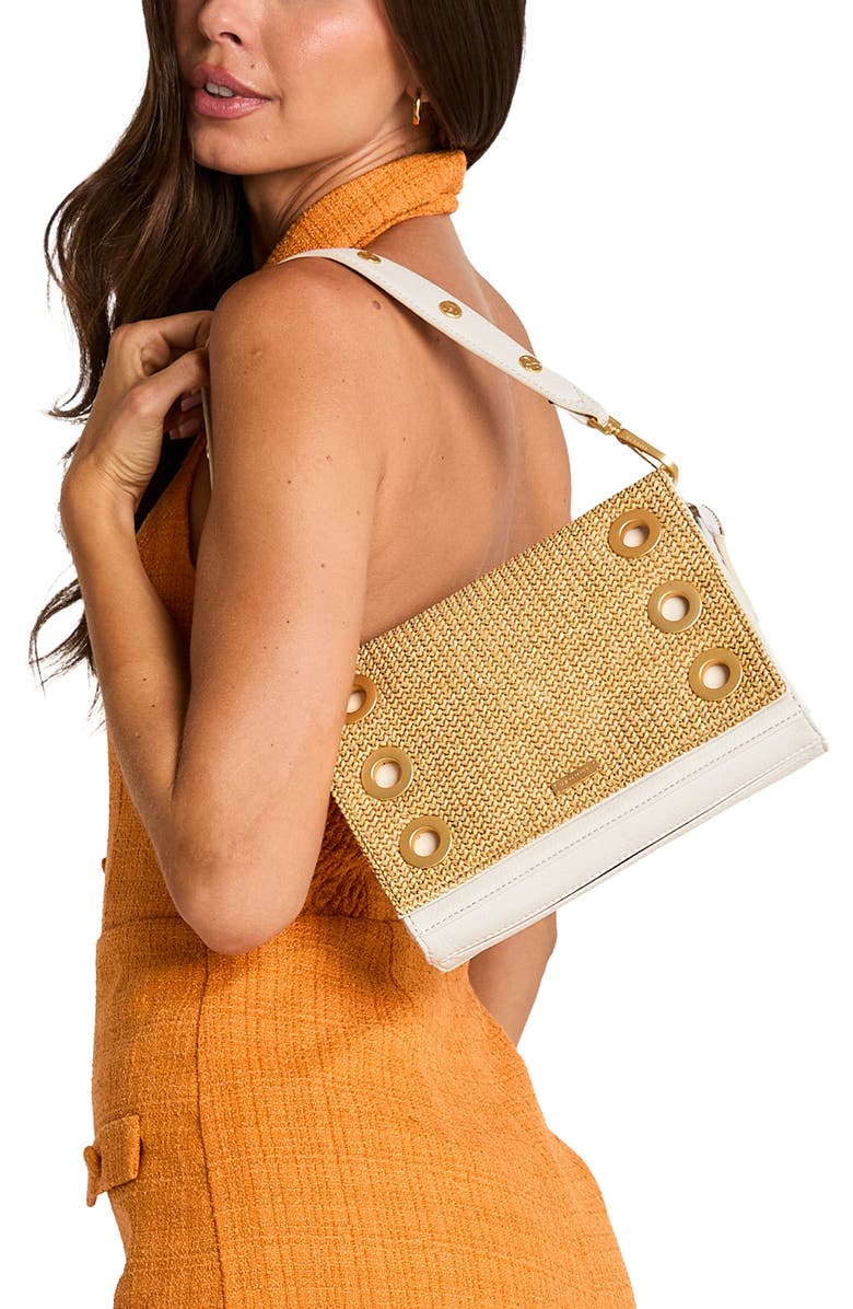 HAMMITT Small Montana Clutch, Alternate, color, Calla Lily White Raffia/ Gold