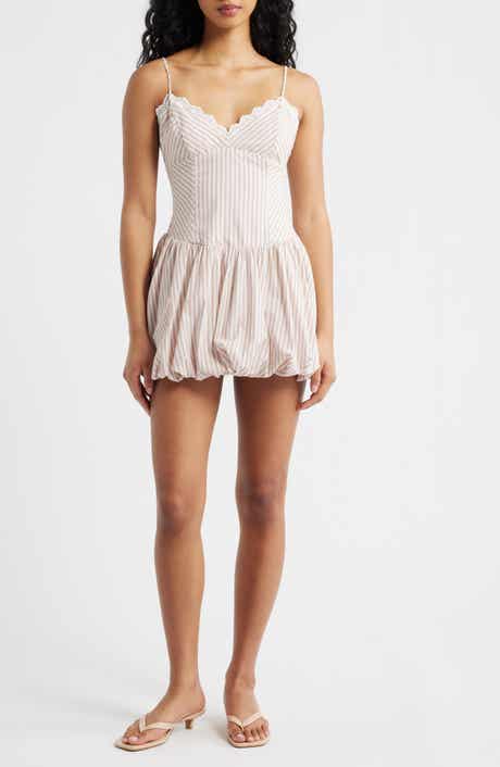 Stripe Drop Waist Bubble Hem Cotton Dress
