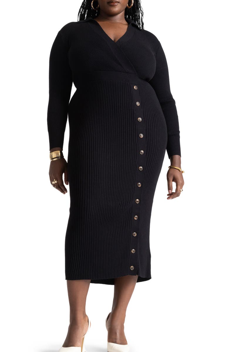 ELOQUII Long Sleeve Ribbed Sweater Dress, Main, color,