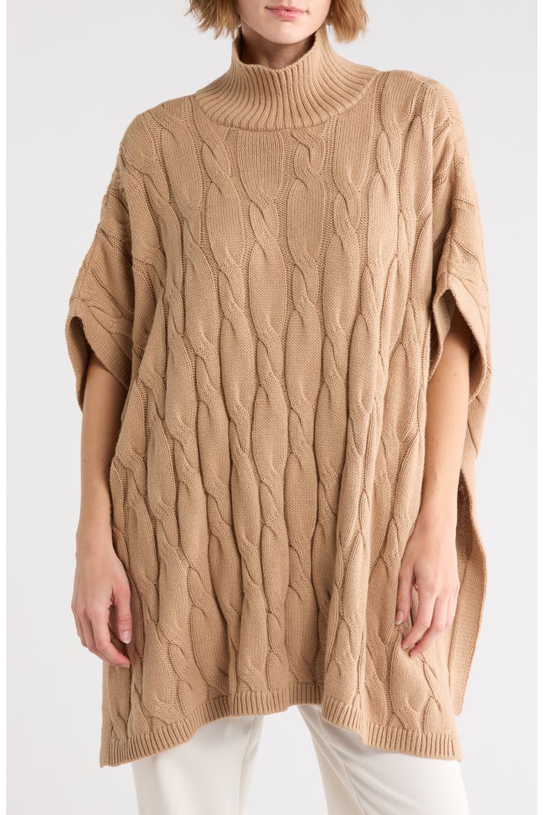 Cable Knit Sweater Poncho, Main, color, BISCUIT