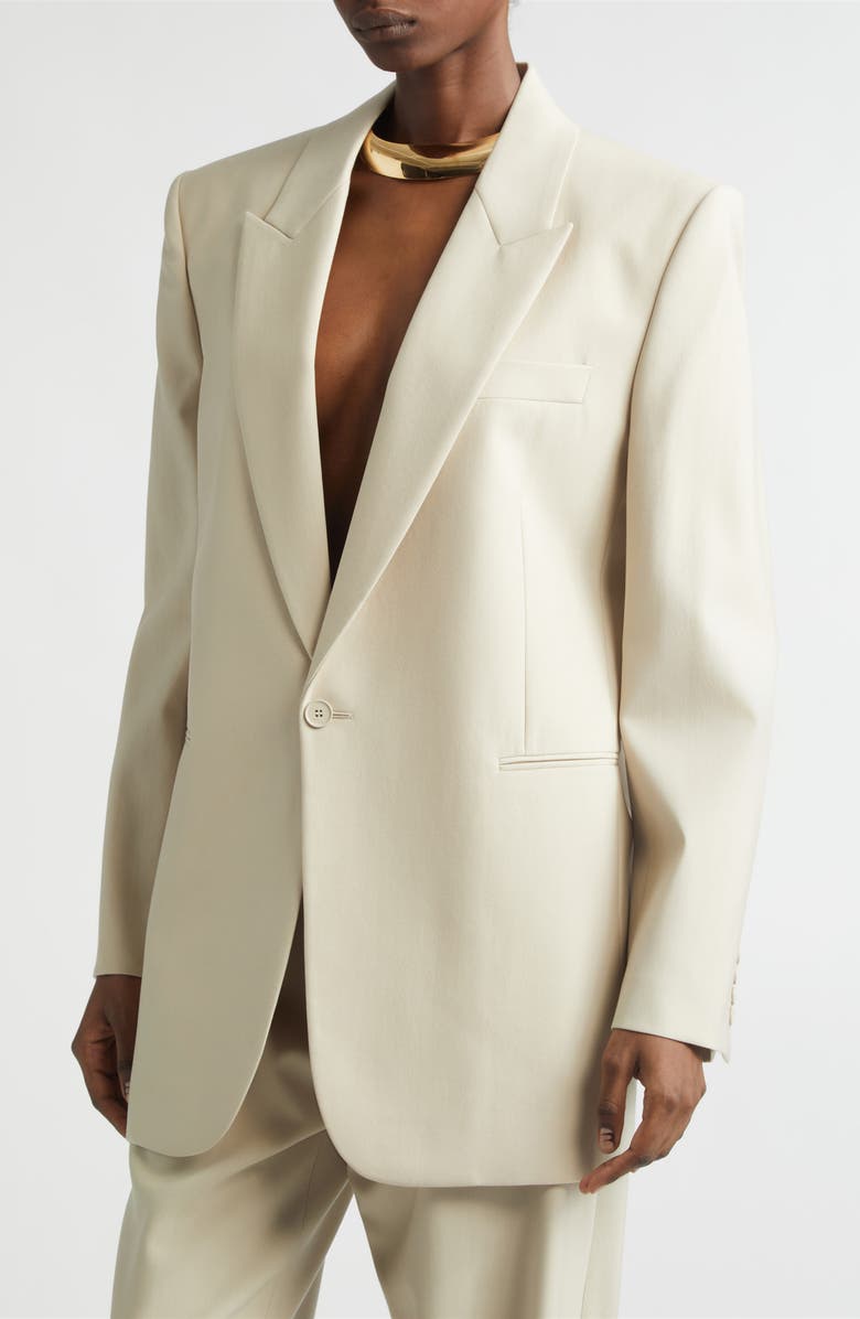 Saint Laurent One-Button Wool Gabardine Blazer, Alternate, color, Beige