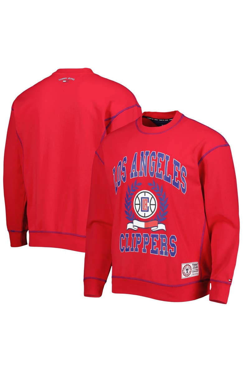 TOMMY JEANS Men's Tommy Jeans Red LA Clippers Peter French Terry Pullover Crew Sweatshirt, Main, color, Red