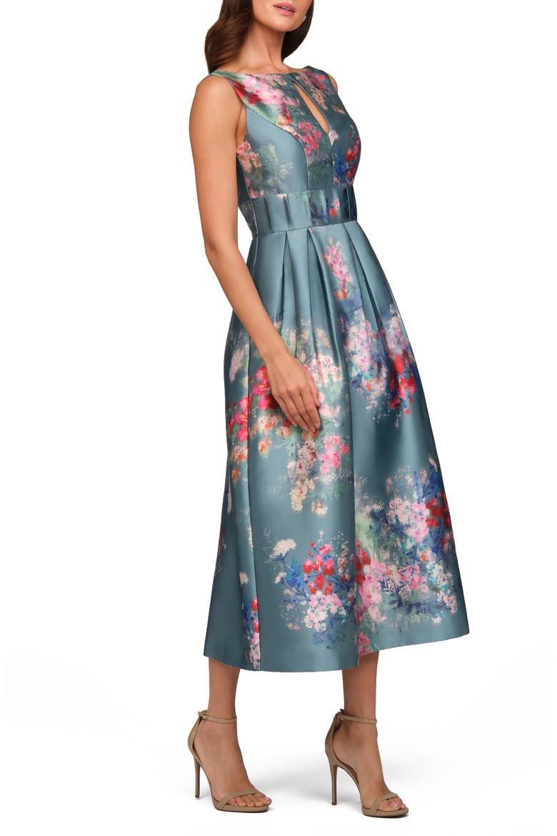 Hara Floral Print A-Line Dress, Alternate, color, CYAN MULTI