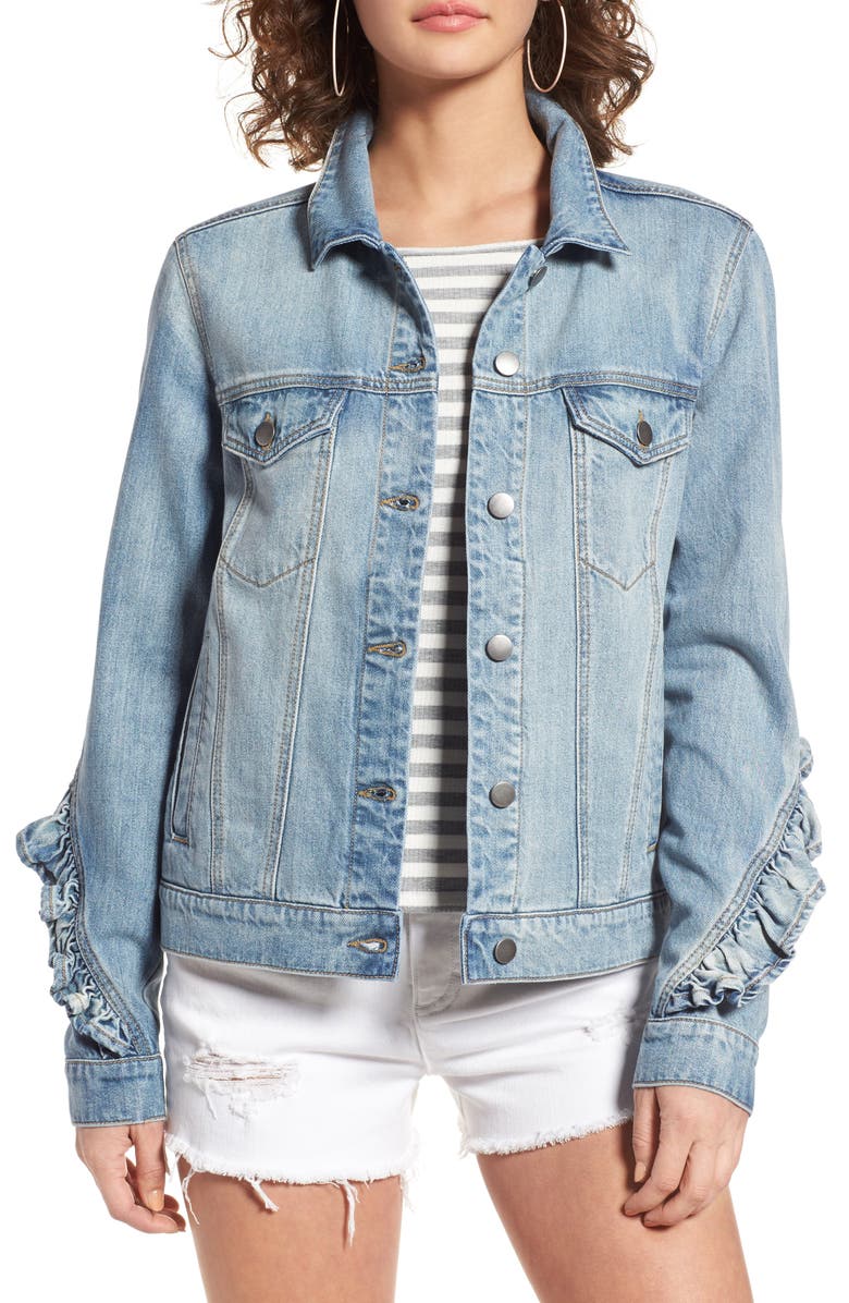 BP. Ruffle Denim Jacket, Main, color, 