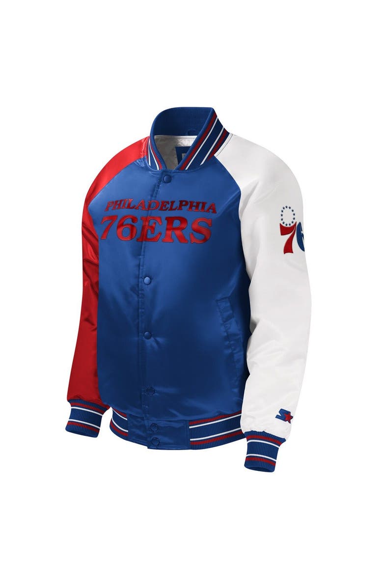 Youth Starter Royal Philadelphia 76ers Raglan Full-Snap Varsity Jacket, Alternate, color, Royal
