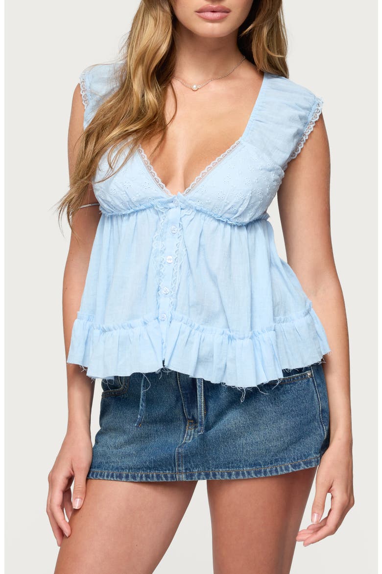 Gizelle Cotton Babydoll Top, Main, color, LIGHT-BLUE