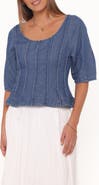 Petal & Pup Saylor Puff Sleeve Seamed Peplum Denim Top