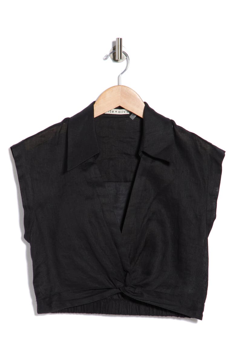 Alice + Olivia Mila Deep-V Twist Top, Main, color, Black