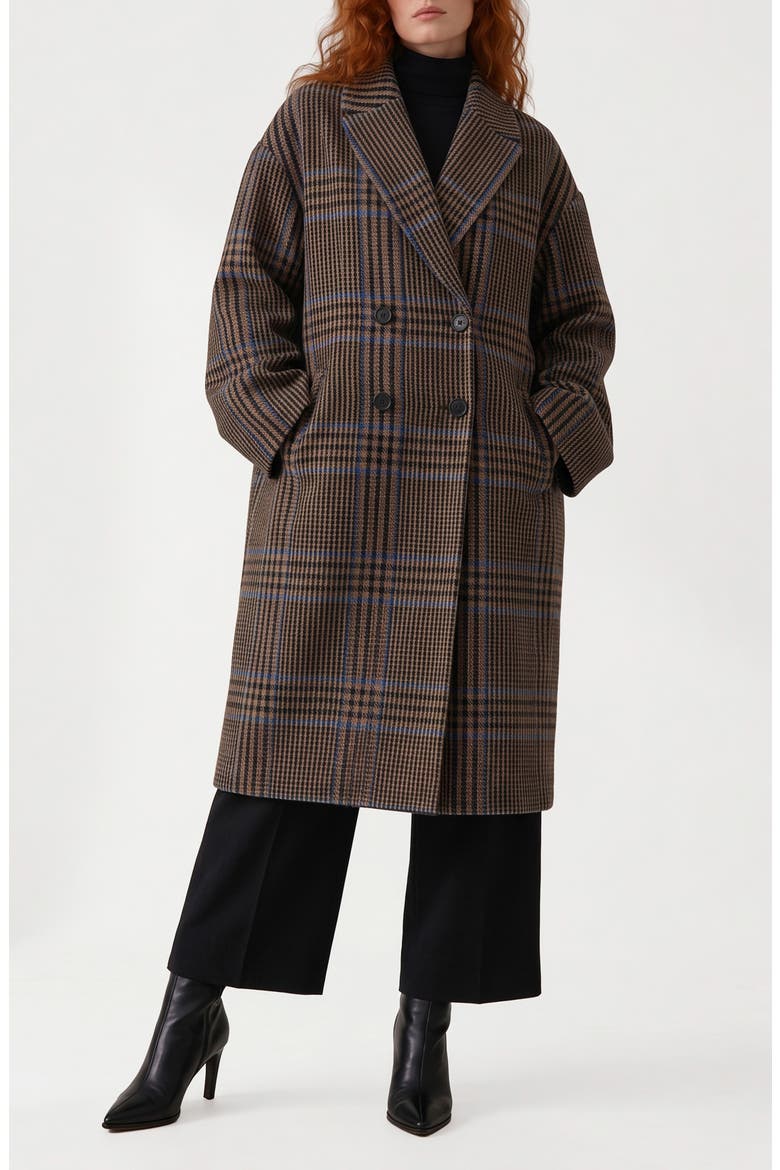 Anita Double Breasted Plaid Coat, Main, color, BROWN PLAID