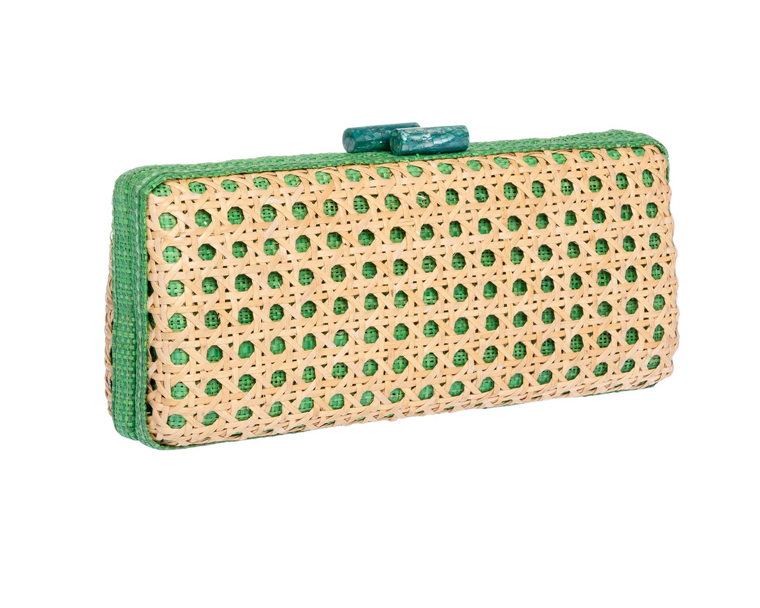 Rafe New York Alessandra Rattan Long Clutch, Alternate, color, Green