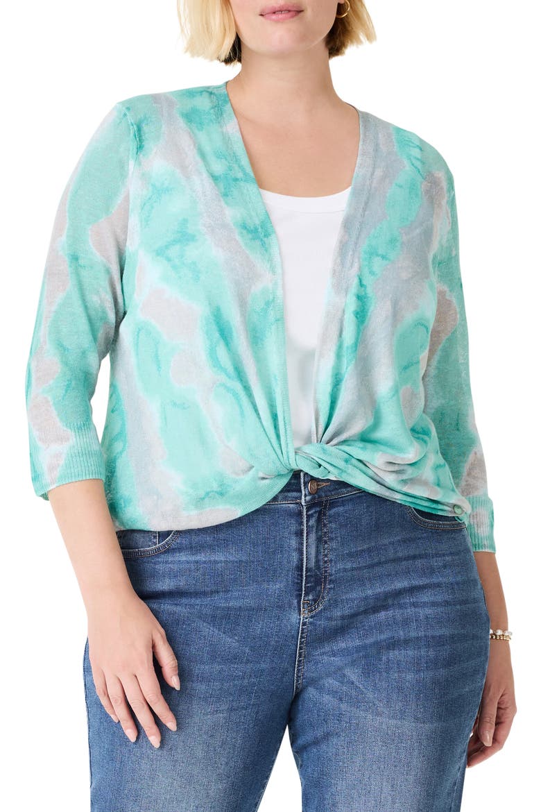 Watercolor Waves Cardigan, Alternate, color, AQUA MULTI