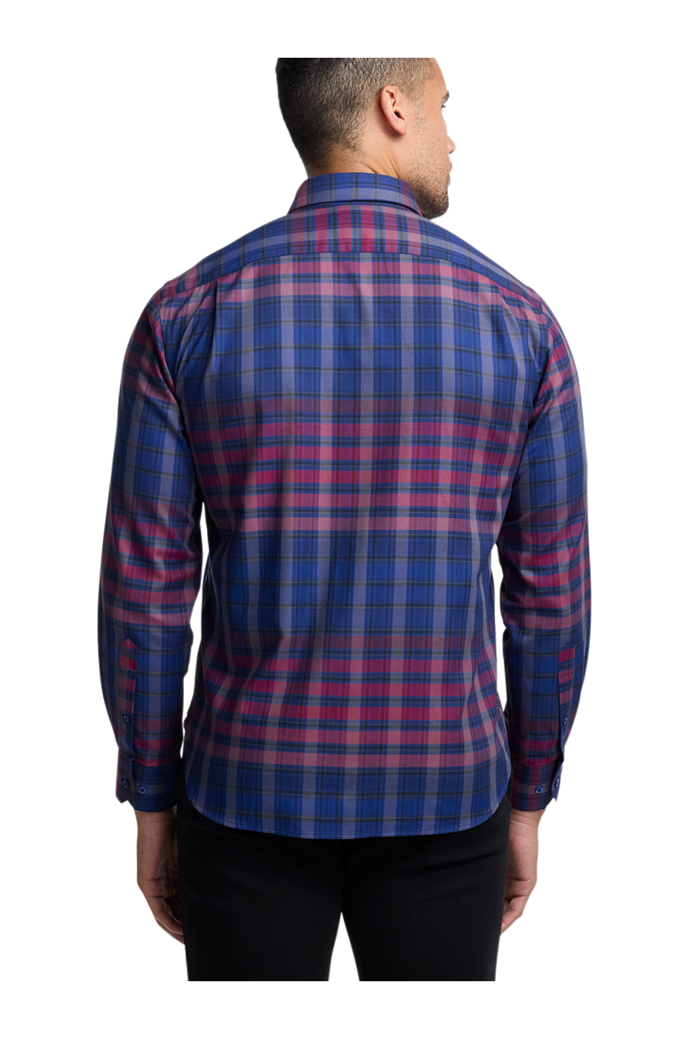 Cotton Plaid Point Collar Casual Shirt, Alternate, color, Blue/Burgundy