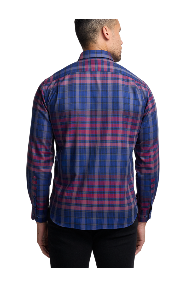 Paul Fredrick Cotton Plaid Point Collar Casual Shirt, Alternate, color, Blue/Burgundy
