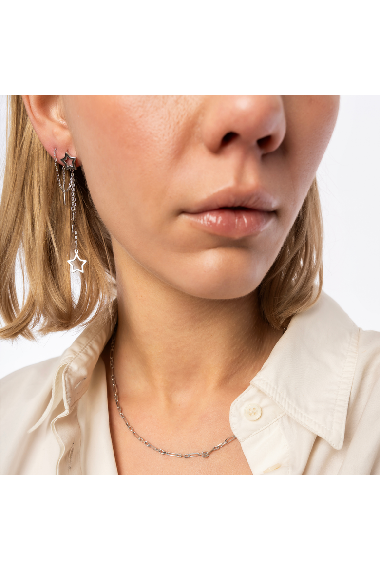 Chain and Stars Sterling Silver Drop Earring, Alternate, color, Silver