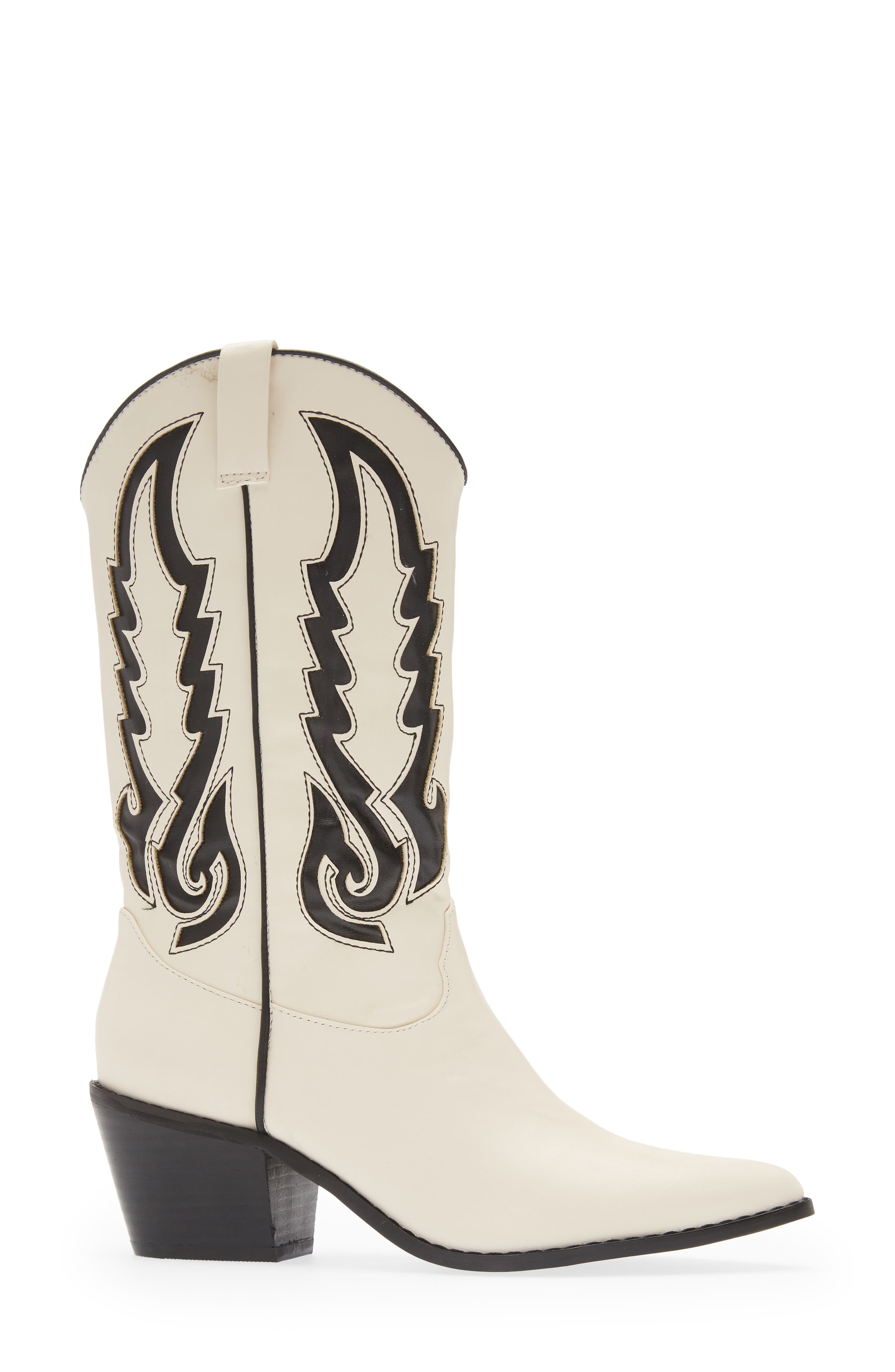 Norva Western Pointed Toe Boot, Alternate, color, BONE/ BLACK