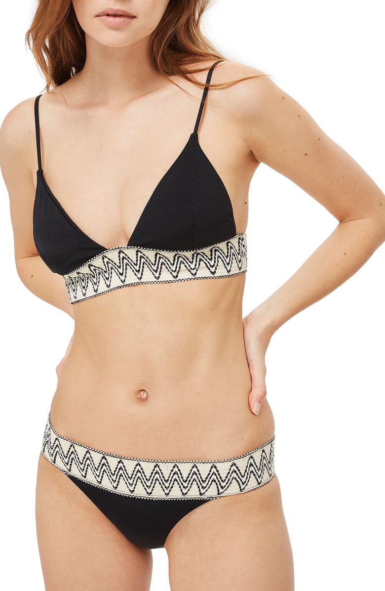 Topshop Zigzag Trim Triangle Bikini Top, Alternate, color, 