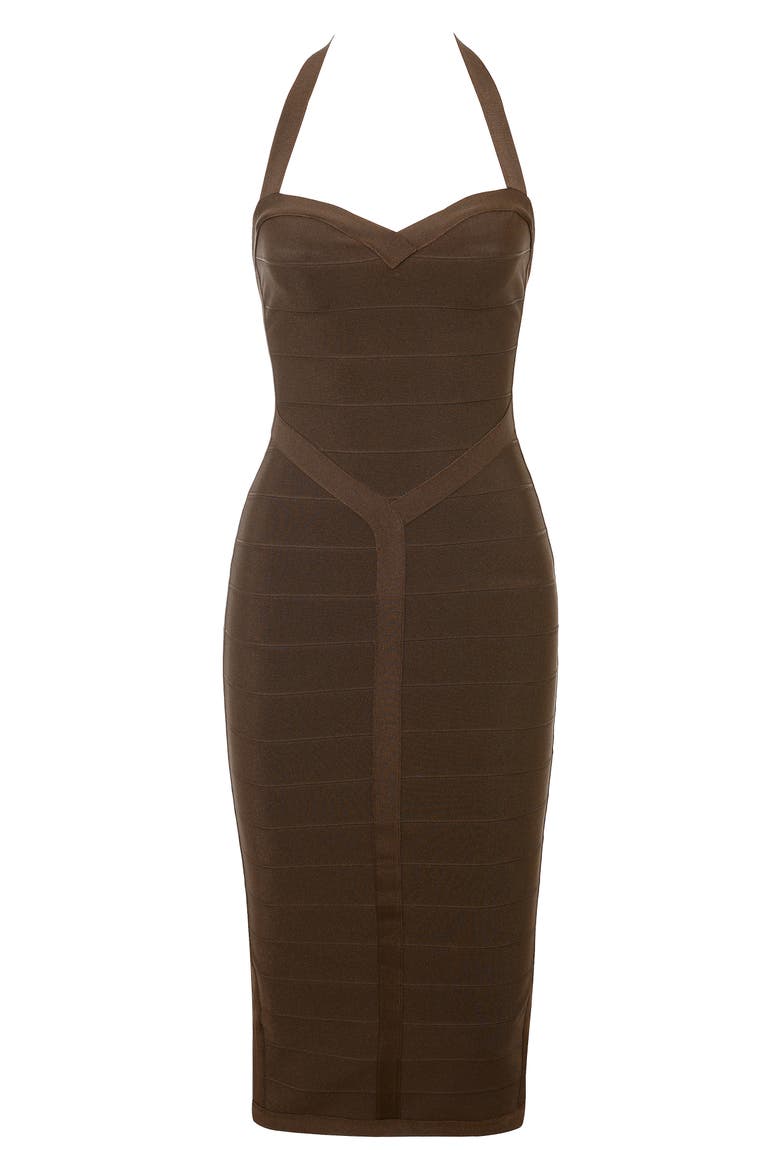 The Supermodel Halter Neck Bandage Midi Dress, Alternate, color, CHOCOLATE