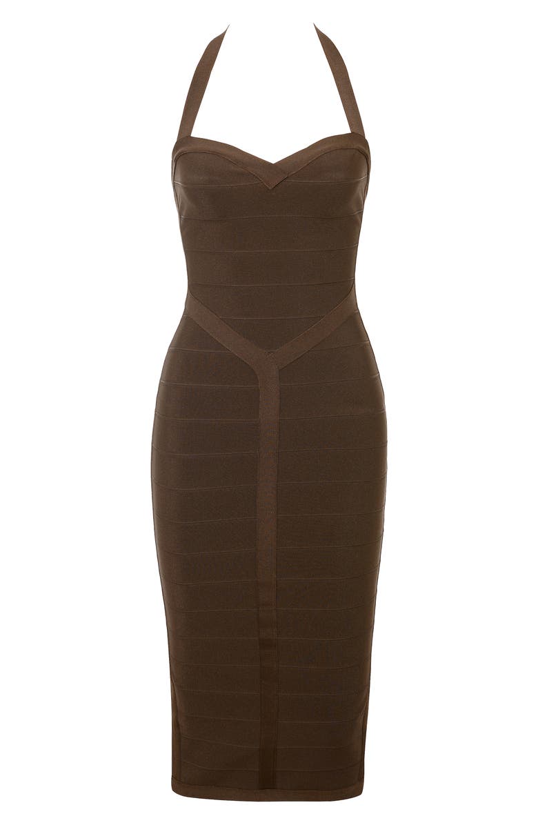 HOUSE OF CB The Supermodel Halter Neck Bandage Midi Dress, Alternate, color, Chocolate