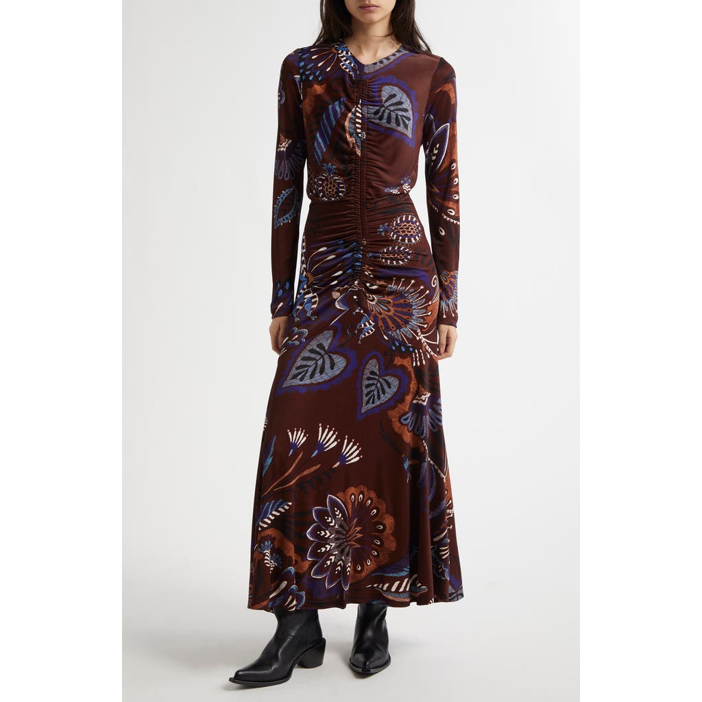 Farm Rio Floral Midi Dress In Delicate Garden Brown