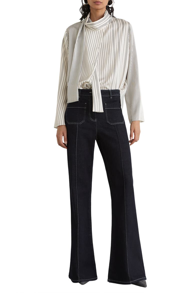 Rina Striped Tie Neck Top, Alternate, color, IVORY/ NAVY