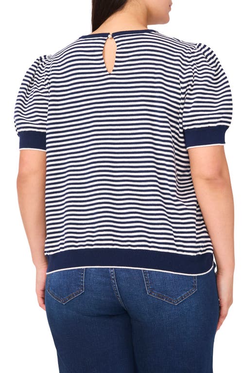 Cece Stripe Puff Sleeve Sweater In Classic Navy