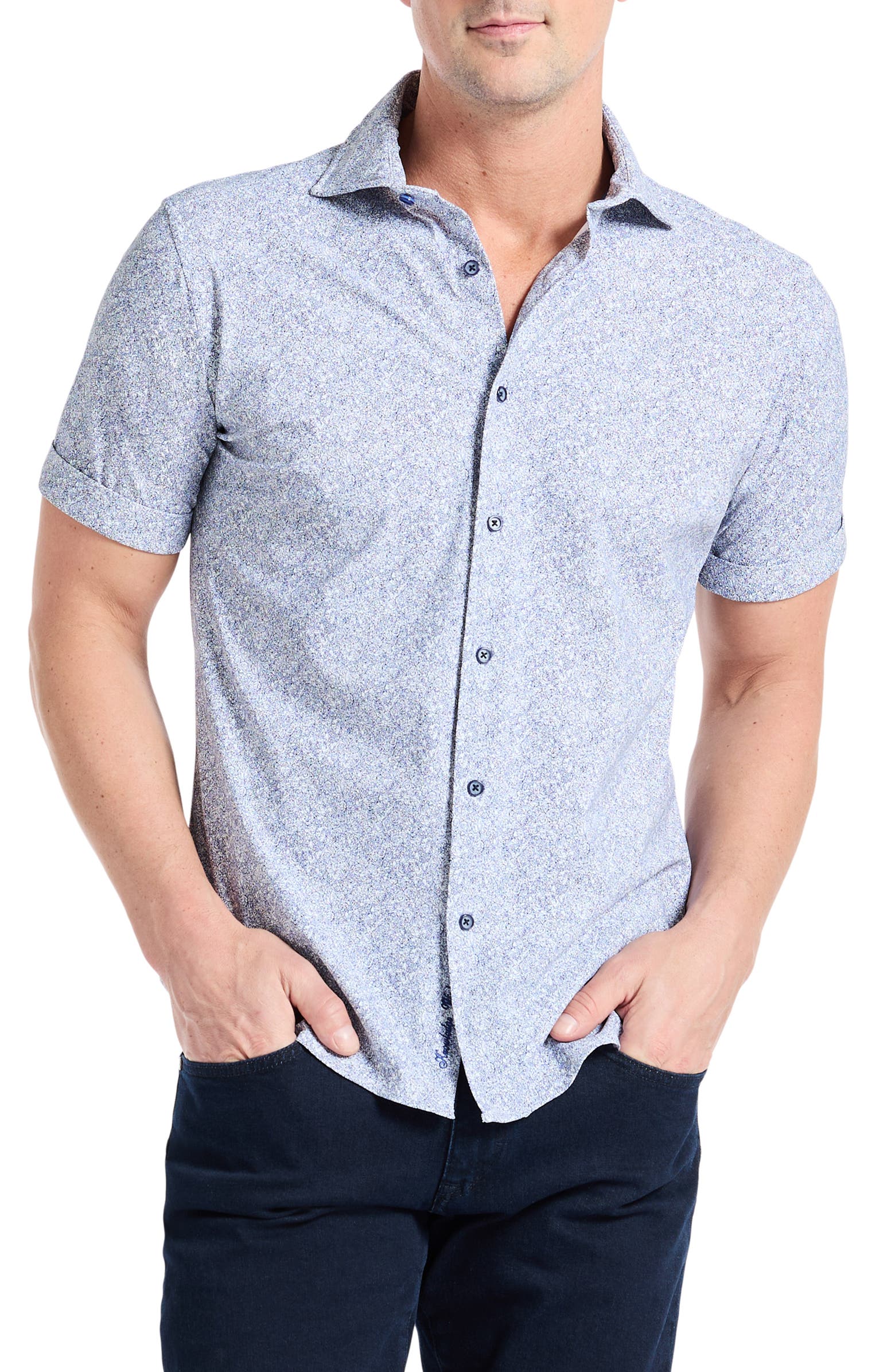 Robert Graham Scrawl Knit Short Sleeve Button-Up Shirt | Nordstromrack