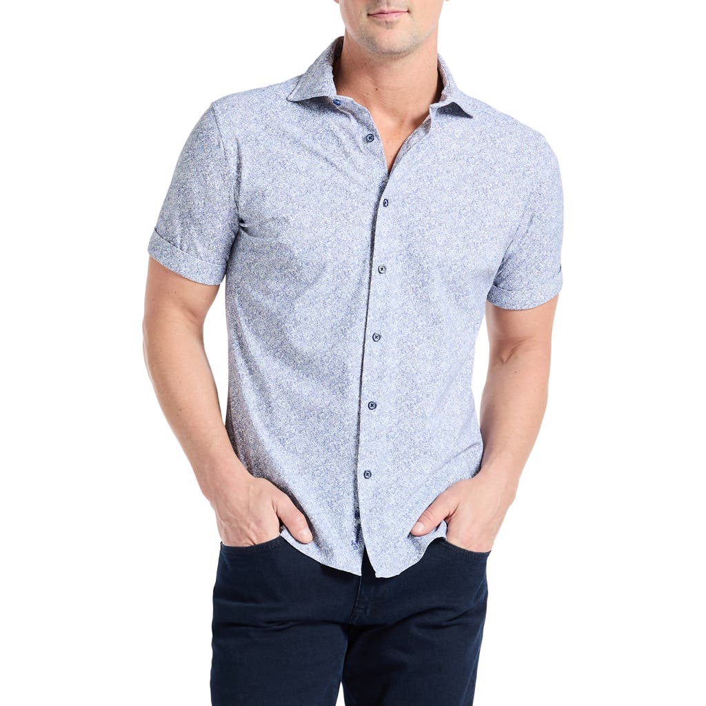 Robert Graham Scrawl Knit Short Sleeve Button-up Shirt In Gray