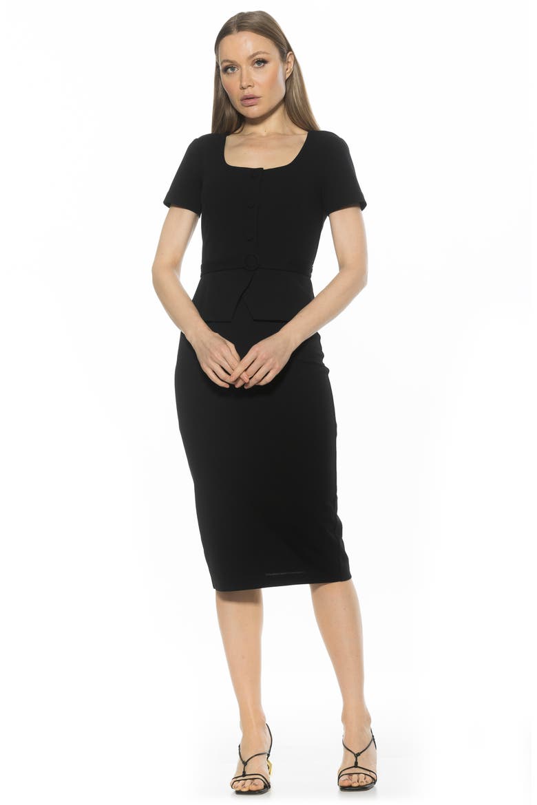 Vance Peplum Sheath Dress, Alternate, color, BLACK