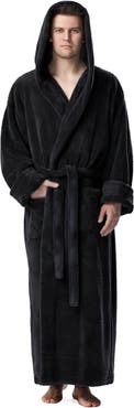 ARUS Men's Hooded Long Fleece Robe