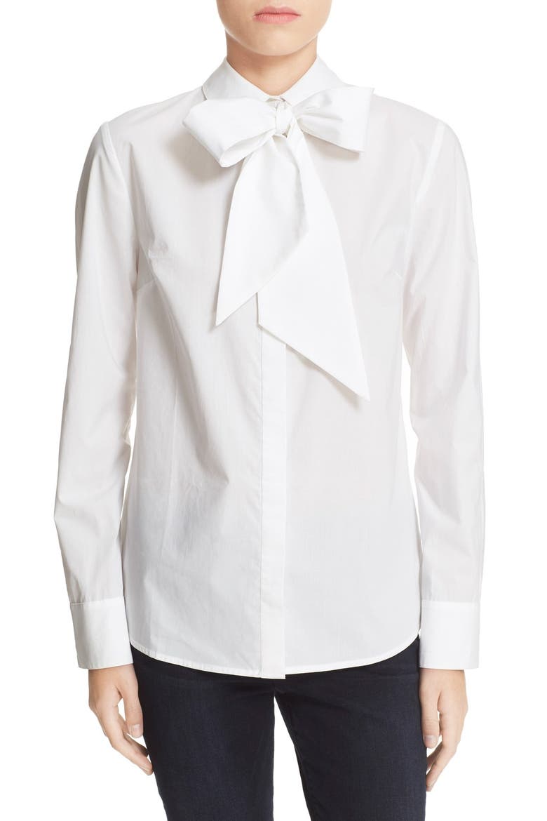 'Le Bowtie' Removable Tie Cotton Poplin Blouse, Main, color, BLANC