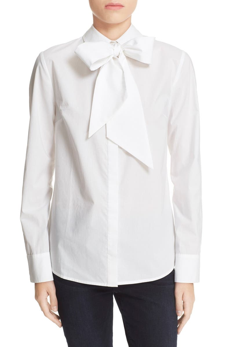 FRAME 'Le Bowtie' Removable Tie Cotton Poplin Blouse, Main, color, 