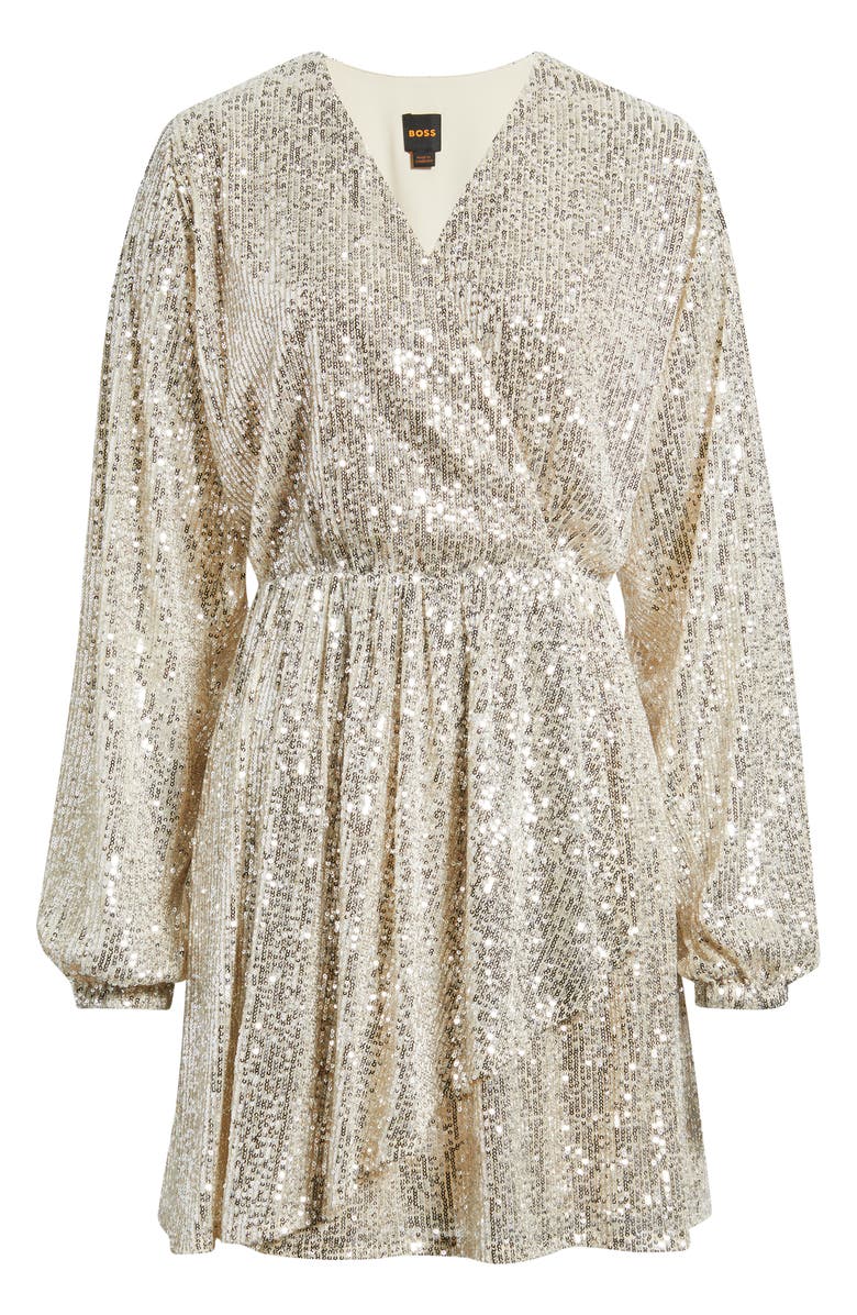 BOSS Dillio Sequin Mesh Long Sleeve Cocktail Dress, Alternate, color, Open Bge