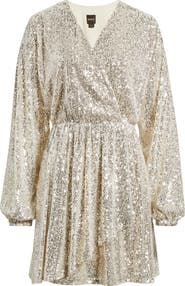 BOSS Dillio Sequin Mesh Long Sleeve Cocktail Dress