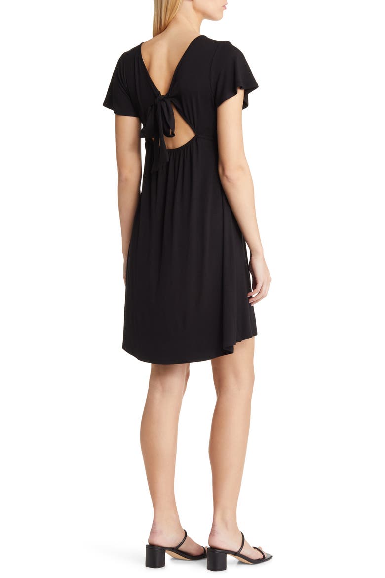 Tie Back Surplice V-Neck Knit Minidress, Alternate, color, BLACK