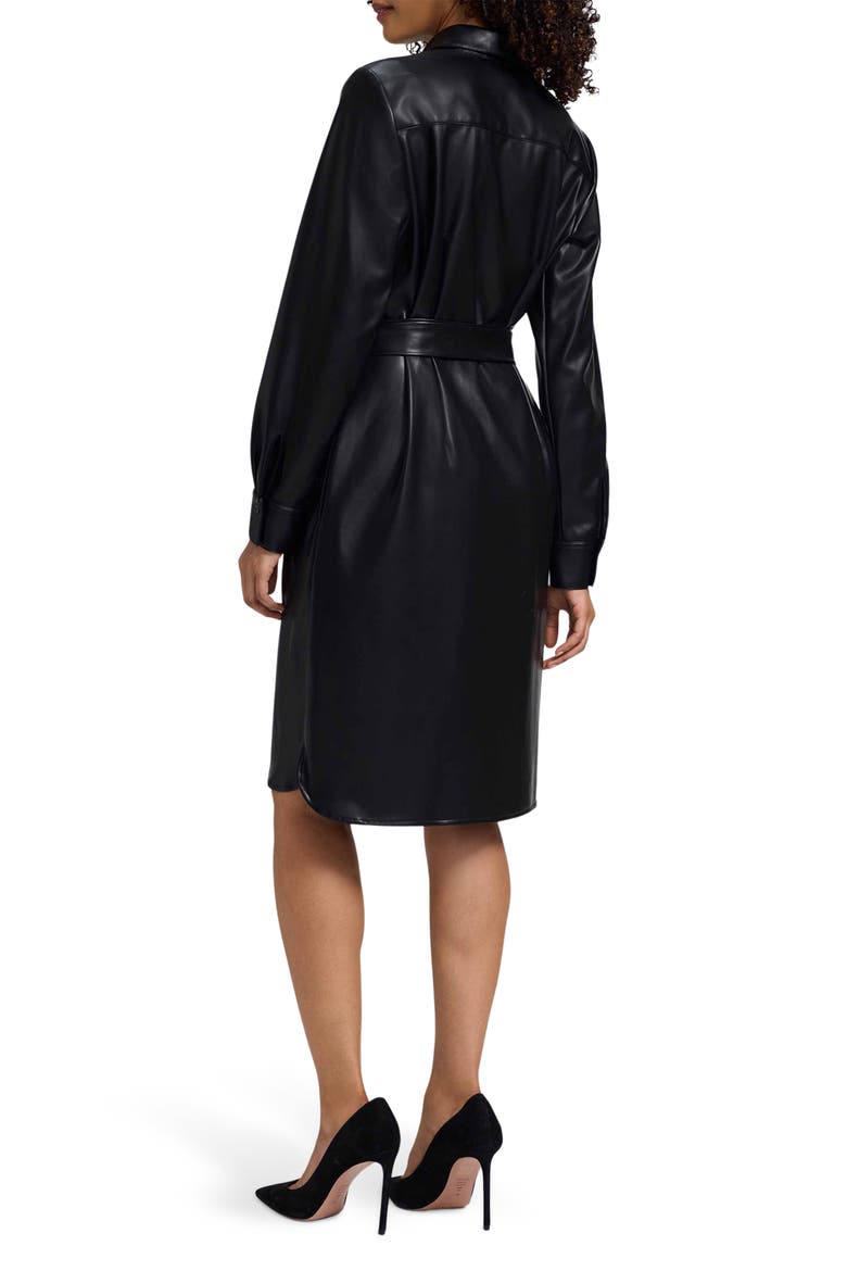 Rocca Long Sleeve Faux Leather Shirtdress, Alternate, color, BLACK