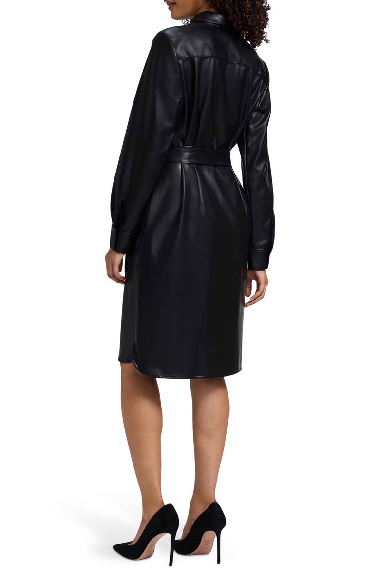 Foxcroft Rocca Long Sleeve Faux Leather Shirtdress, Alternate, color, Black