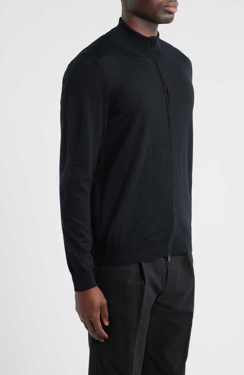BOSS Balonso Mock Neck Wool Full Zip Cardigan, Alternate, color, Black