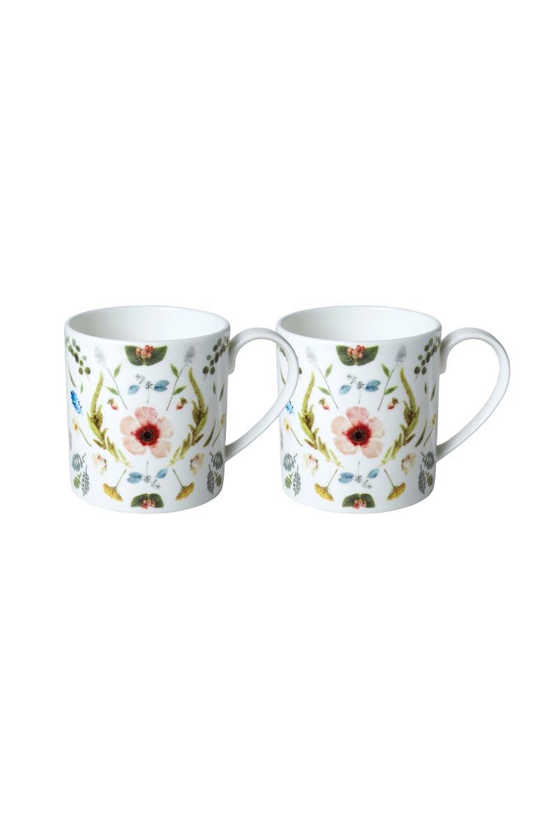 Scandinavian Floral Set of Two Mugs, Main, color, Multi