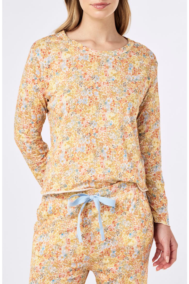 Carly Floral Print Organic Cotton Pajamas, Alternate, color, HONEY YELLOW