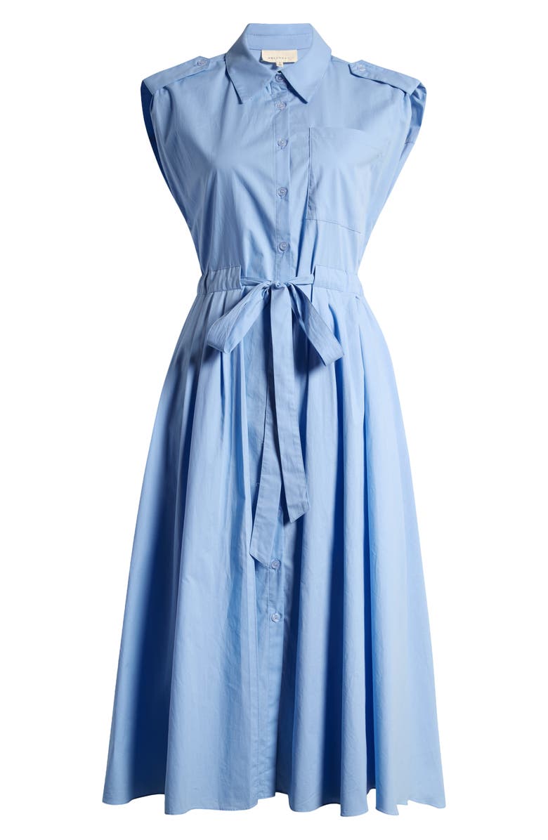 MELLODAY Tie Waist Poplin Midi Shirtdress, Main, color,