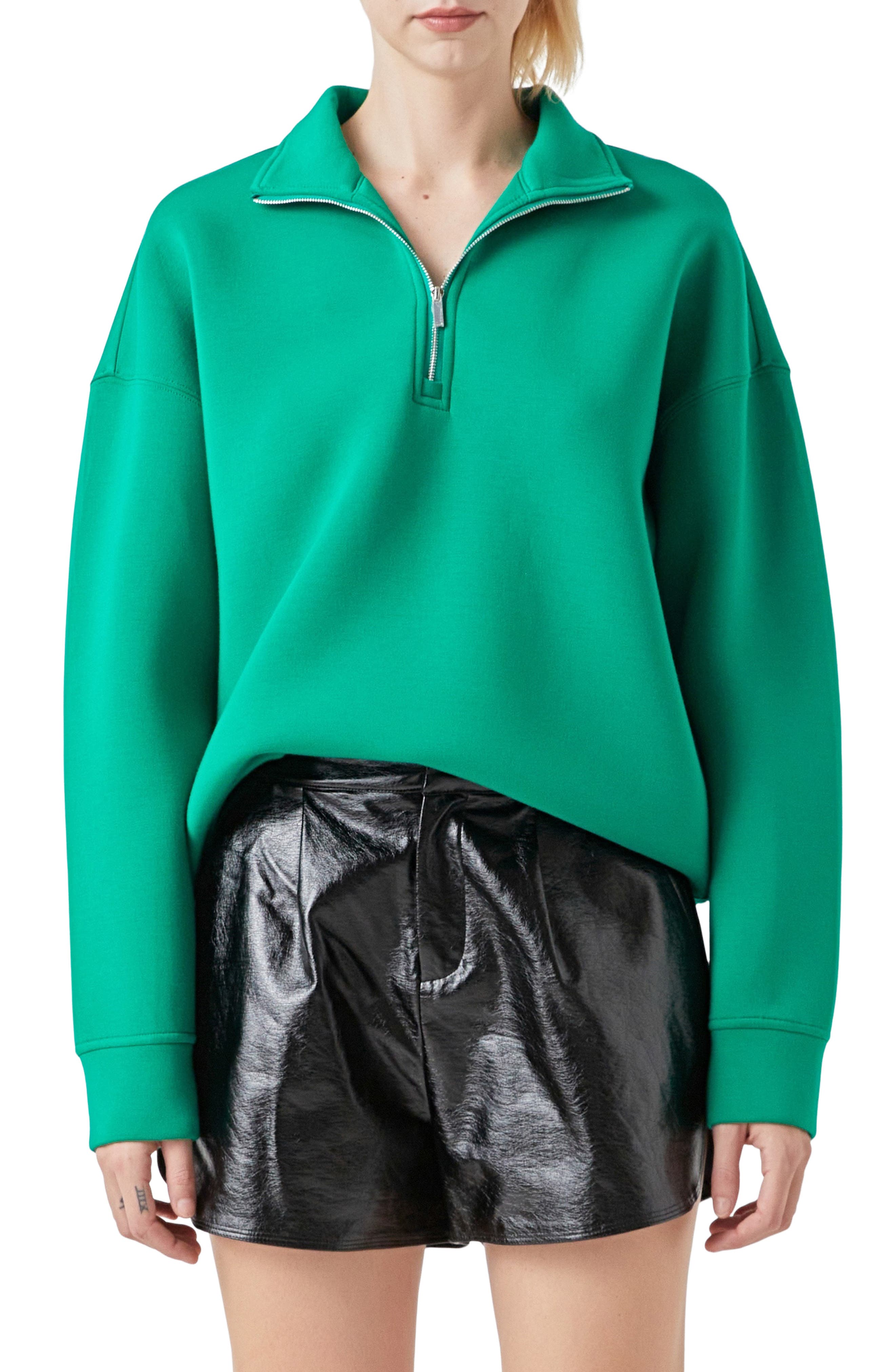 Grey Lab Scuba Knit Quarter Zip Pullover in Green 