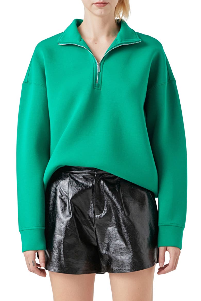 Scuba Knit Quarter Zip Pullover, Main, color, GREEN