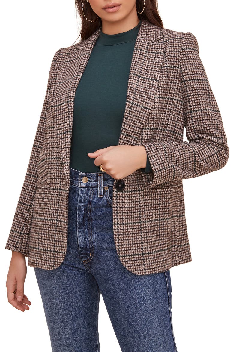 Harlow Oversize Plaid Blazer, Main, color, BROWN-TEAL PLAID